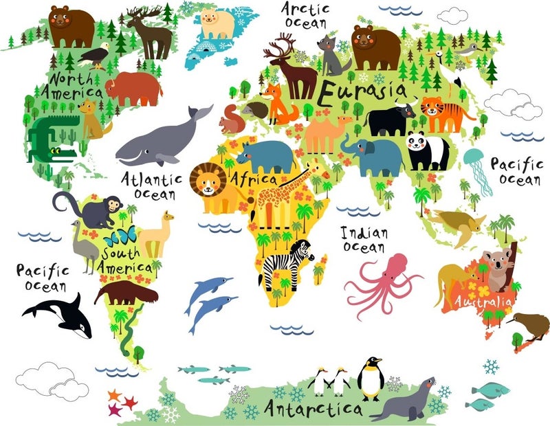 Tilki Dünyası Fox World Educational Colorful World Map, World Atlas Children and Baby Wall Sticker  - Image 1