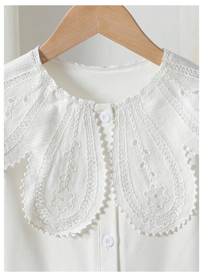Verdusa Toddler Girl's Floral Eyelet Button Up Blouse Ruffle Collared Boho Chic Tops White 6Y - Image 3
