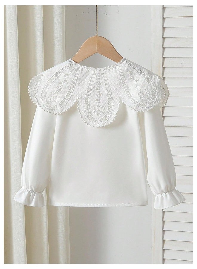 Verdusa Toddler Girl's Floral Eyelet Button Up Blouse Ruffle Collared Boho Chic Tops White 6Y - Image 2