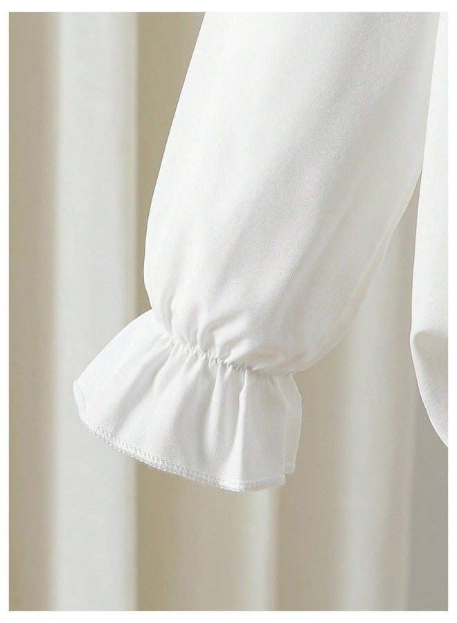 Verdusa Toddler Girl's Floral Eyelet Button Up Blouse Ruffle Collared Boho Chic Tops White 6Y - Image 5