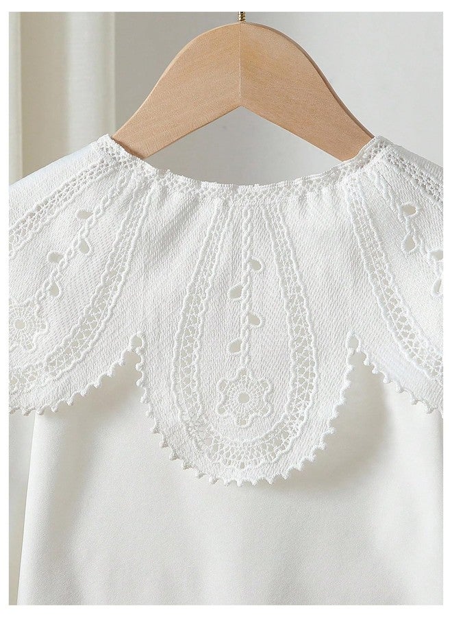 Verdusa Toddler Girl's Floral Eyelet Button Up Blouse Ruffle Collared Boho Chic Tops White 6Y - Image 4