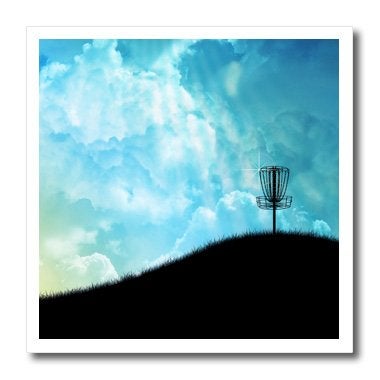 3DROSE 3dRose ht_120327_1 Basket on a Hill Silhouette of a Frisbee Disc Golf Basket with Chain Iron on Heat Transfer for White - Image 1