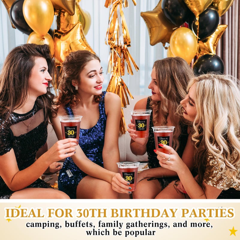 Funnymoom 100 Pack 30th Birthday Cup 12 oz Cheers to 30 Years Happy Birthday Disposable Clear Plastic Cups for Him Men Women Wedding Anniversary Decorations Party Favors - Image 4