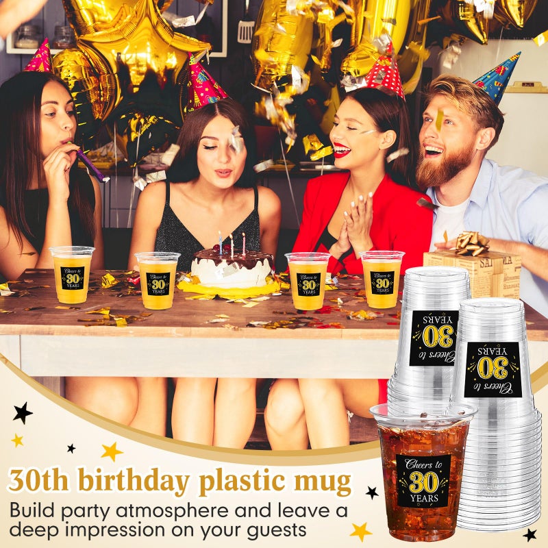 Funnymoom 100 Pack 30th Birthday Cup 12 oz Cheers to 30 Years Happy Birthday Disposable Clear Plastic Cups for Him Men Women Wedding Anniversary Decorations Party Favors - Image 3