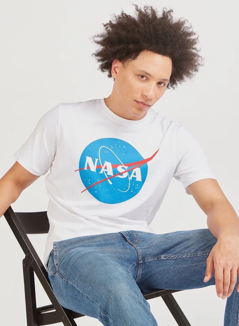 SP Characters NASA Print Crew Neck Slim Fit T-shirt with Short Sleeves