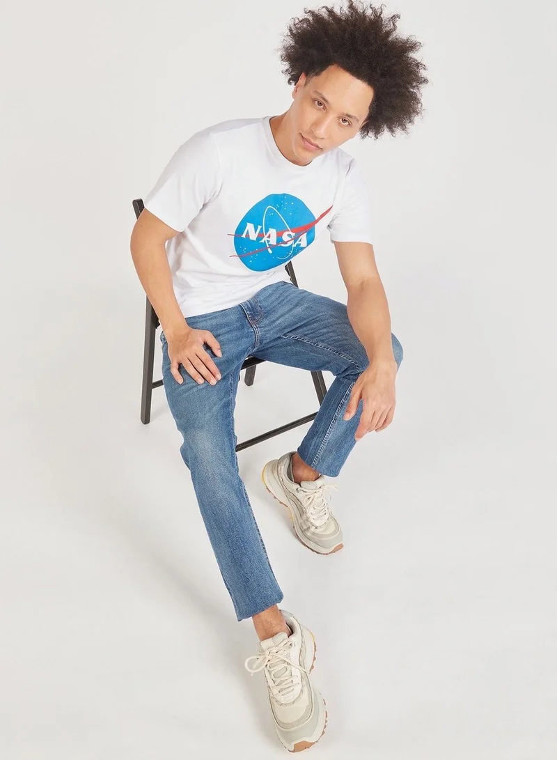 SP Characters NASA Print Crew Neck Slim Fit T-shirt with Short Sleeves