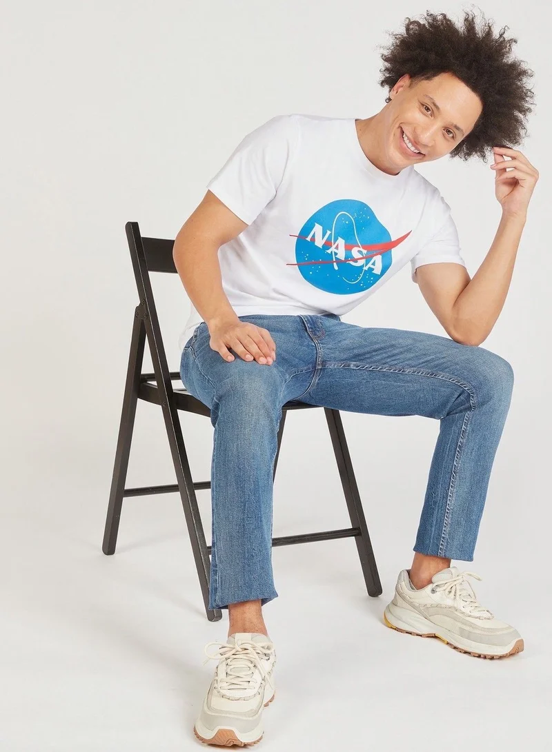 SP Characters NASA Print Crew Neck Slim Fit T-shirt with Short Sleeves