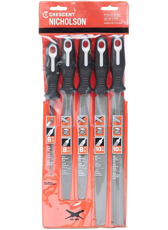 Nicholson Nicholson Crescent 5 Piece General Purpose File Set with Ergonomic Handles  - Image 4