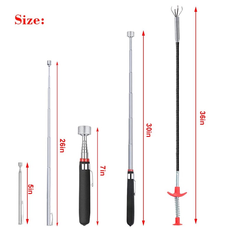 KITEVICH 4 Pack Telescoping Magnet Pick-up Tool Set - Retrieving Pickup Toolsï¼ŒExtendable Pick Up Toolsï¼ŒBendable Spring Magnet Stickï¼ŒFlexible Extra Long Reach Bendable Curve Grabber with 4 Claws - Image 4