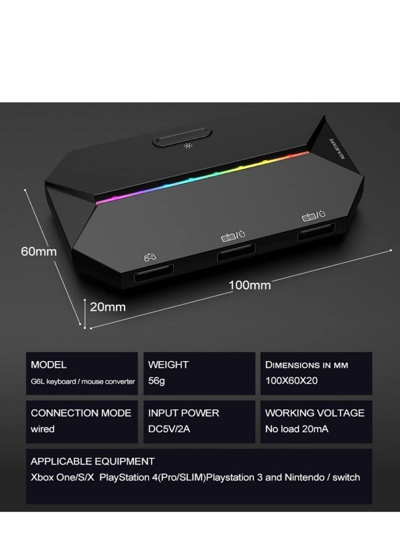 محول مفاتيح الفأرة DMG، لوحة Type-C USB، LED، تحويل ينطبق على PS4، Xbox One و 360 نينتندو، PS3(أسود) - Image 3