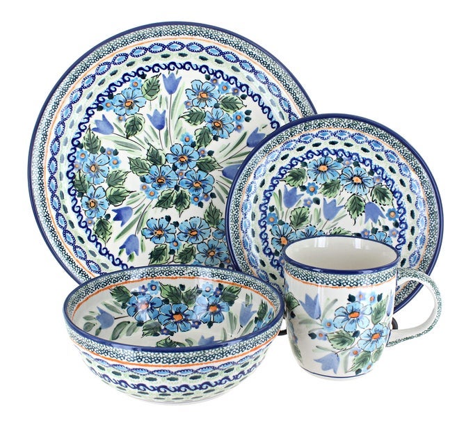 BLUE ROSE POLISH POTTERY BALLINA 4 PIECE PLACE SETTING SERVICE FOR 1