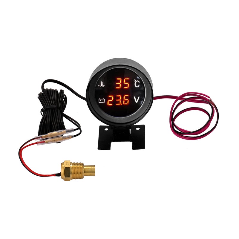 2 In 1 Digital Water Temperature Gauge - High Accuracy Low Power Consumption Red Digital Voltmeter for Vehicle Truck Monitoring - Image 1