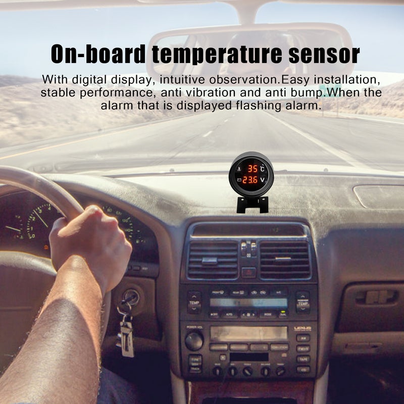 2 In 1 Digital Water Temperature Gauge - High Accuracy Low Power Consumption Red Digital Voltmeter for Vehicle Truck Monitoring - Image 3