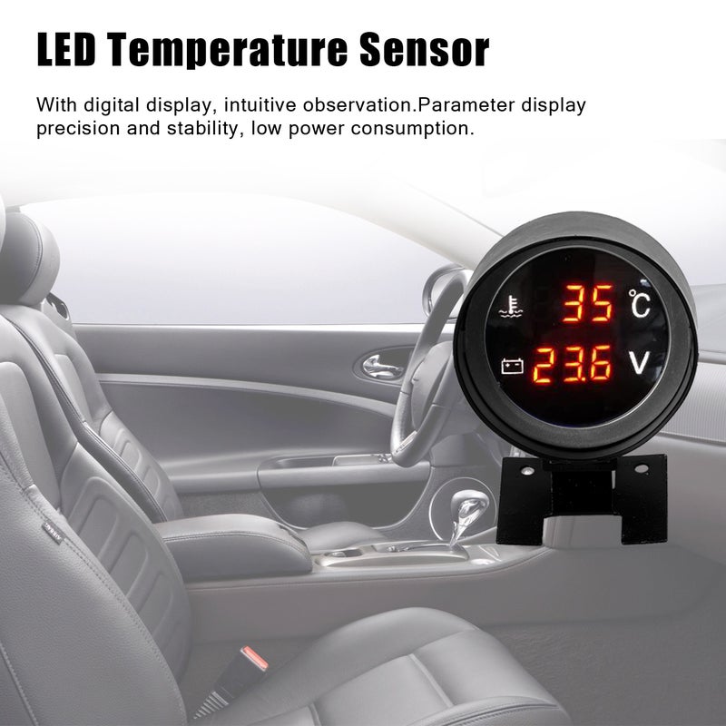 2 In 1 Digital Water Temperature Gauge - High Accuracy Low Power Consumption Red Digital Voltmeter for Vehicle Truck Monitoring - Image 2