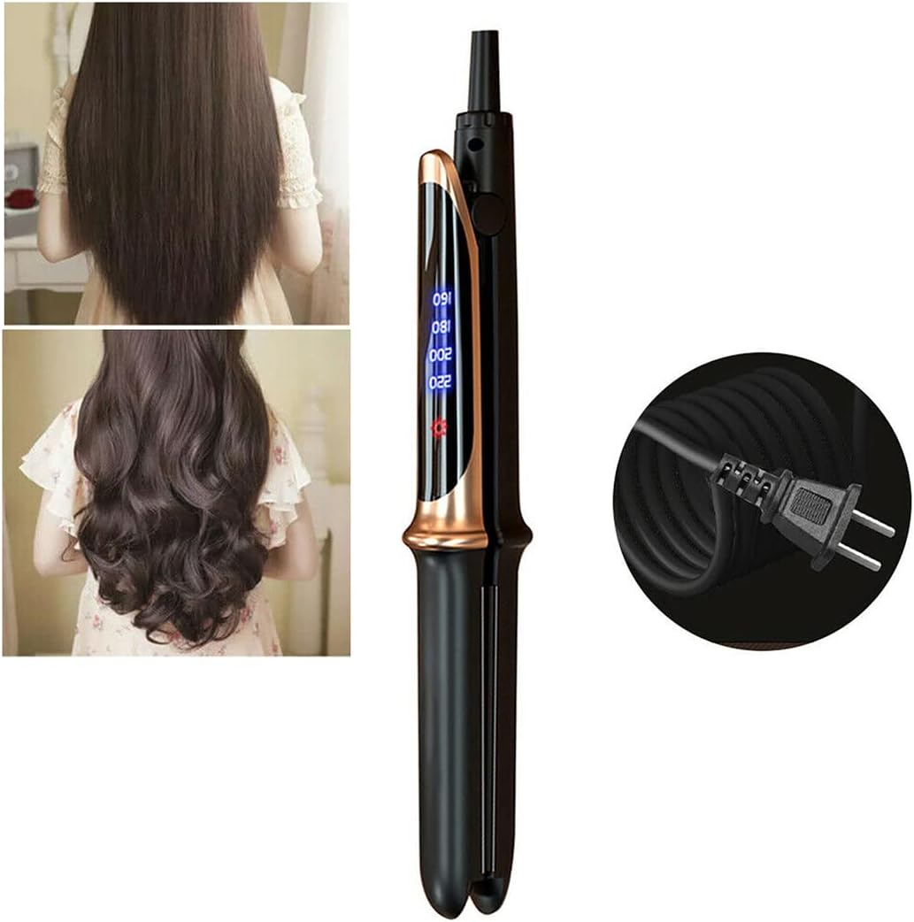 Professional Hair Straightener Curler Salon Ceramic Hot Flat Iron Styling Tool, Hair Straightener, 2-in-1 Curling Straightening Iron for All Hair Types, Fast Heating Smoothes Frizz. (Black Gold)