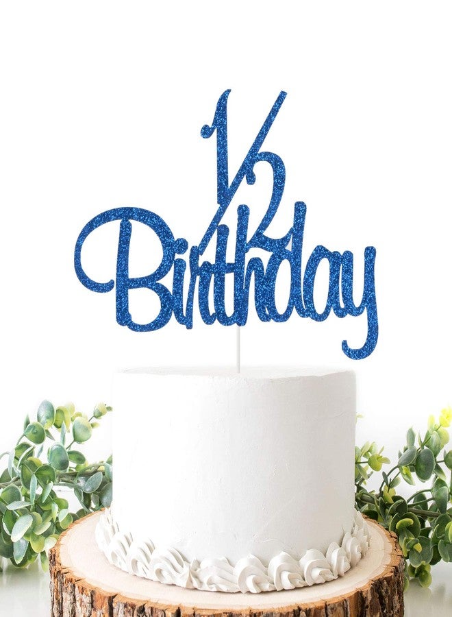 Helewilk 1/2 Birthday Cake Topper, Half Way to One, Baby Boys Girls Half Cake Deco, Happy 6 Month Birthday Party Supplies, Blue Glitter - Image 1