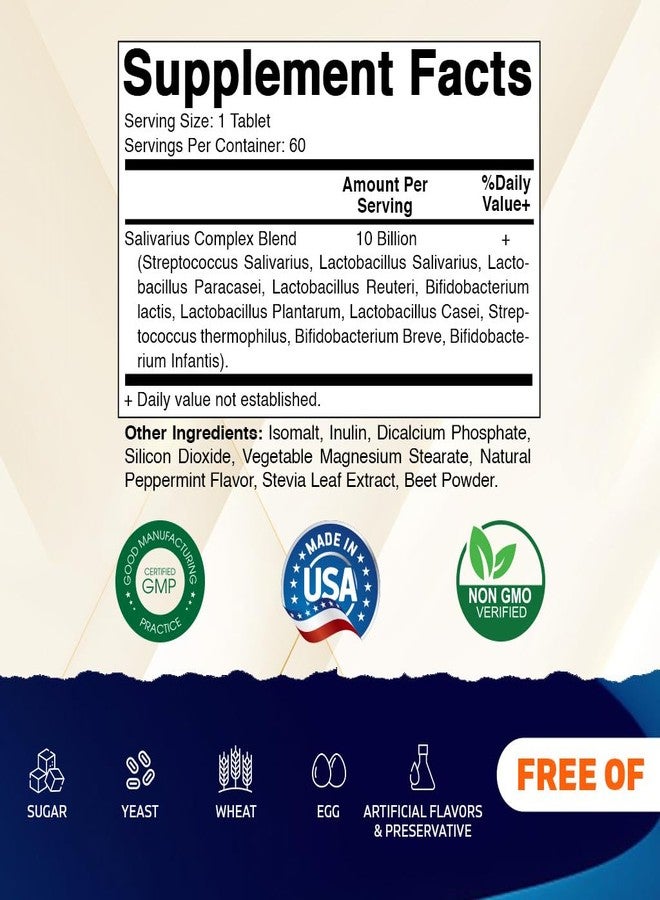 Vitamatic فيتامينات ساليفاريوس كومبلكس 10 مليار قرص مضغ قابل للمضغ بنكهة النعناع - 60 حبة - بروبيوتيك قابل للمضغ لصحة الفم + بريبيوتيك - يدعم صحة الأسنان واللثة وتنفس أفضل - Image 2