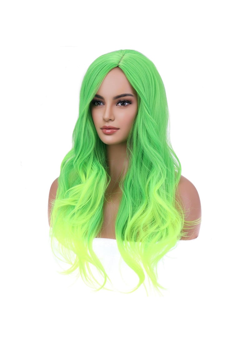 BERON - BERON 27 Inches Green Wig Long Curly Neon Green Wigs for Women Daily Party Hairnet Include - Image 1
