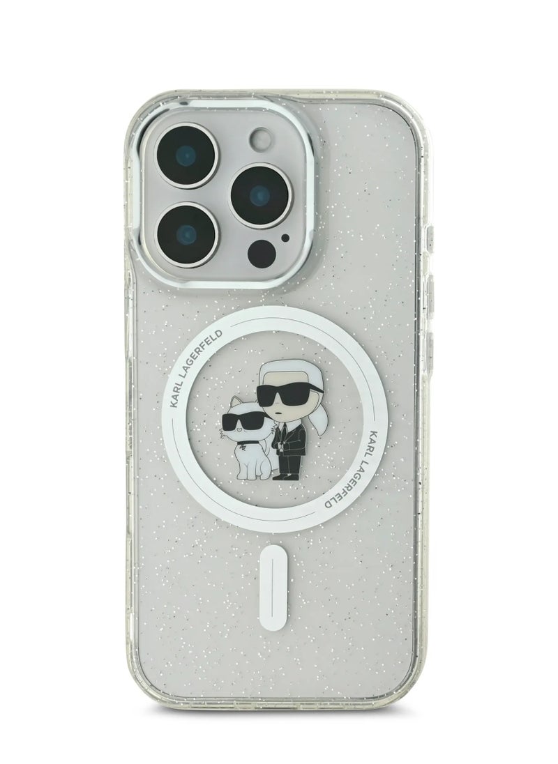 Karl Lagerfeld - iPhone 16 Pro Hard Case MagSafe IML Glitter Back Cover with Karl & Choupette Logo /Drop protection/Slim Profile /Light Weight/Comfortable Grip - Transparent - Image 1