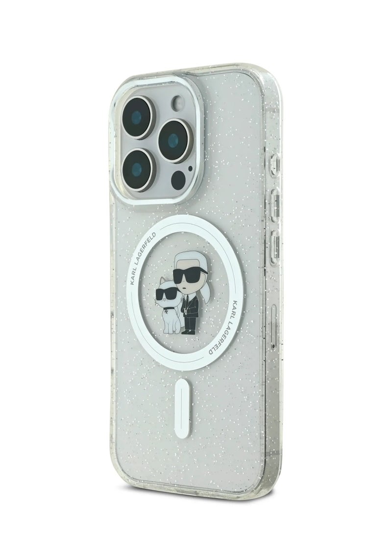 Karl Lagerfeld - iPhone 16 Pro Hard Case MagSafe IML Glitter Back Cover with Karl & Choupette Logo /Drop protection/Slim Profile /Light Weight/Comfortable Grip - Transparent - Image 1