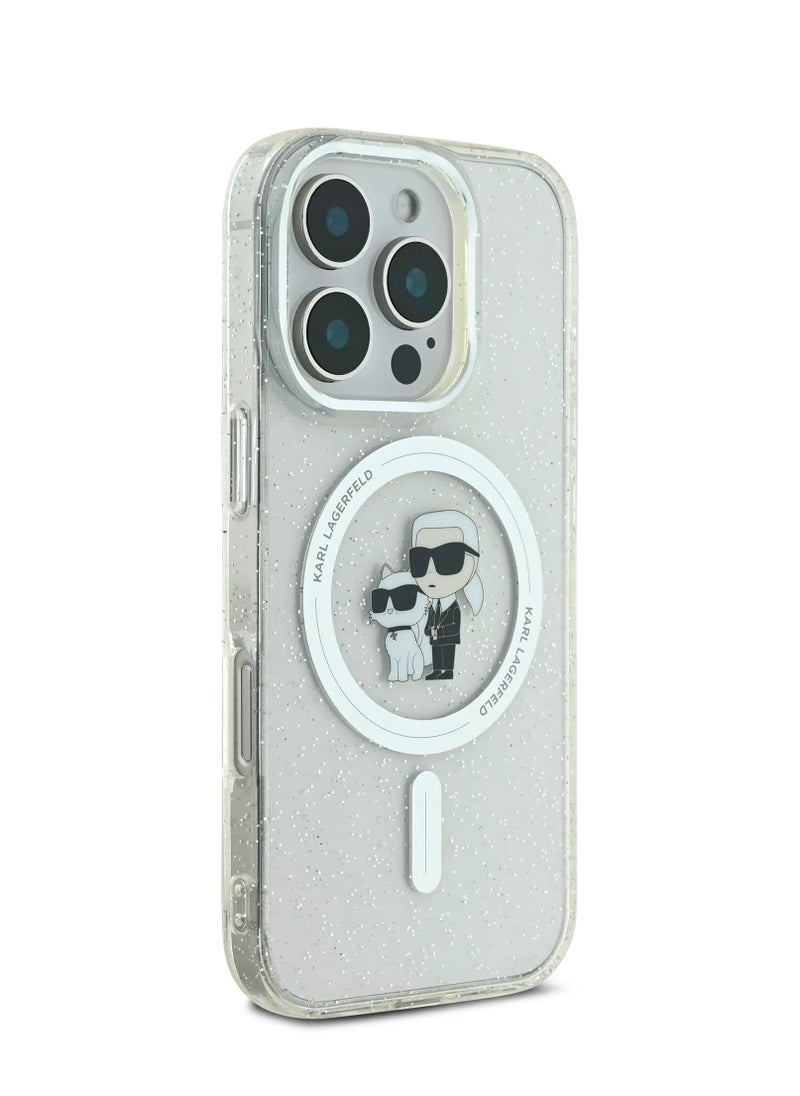 Karl Lagerfeld - iPhone 16 Pro Hard Case MagSafe IML Glitter Back Cover with Karl & Choupette Logo /Drop protection/Slim Profile /Light Weight/Comfortable Grip - Transparent - Image 1