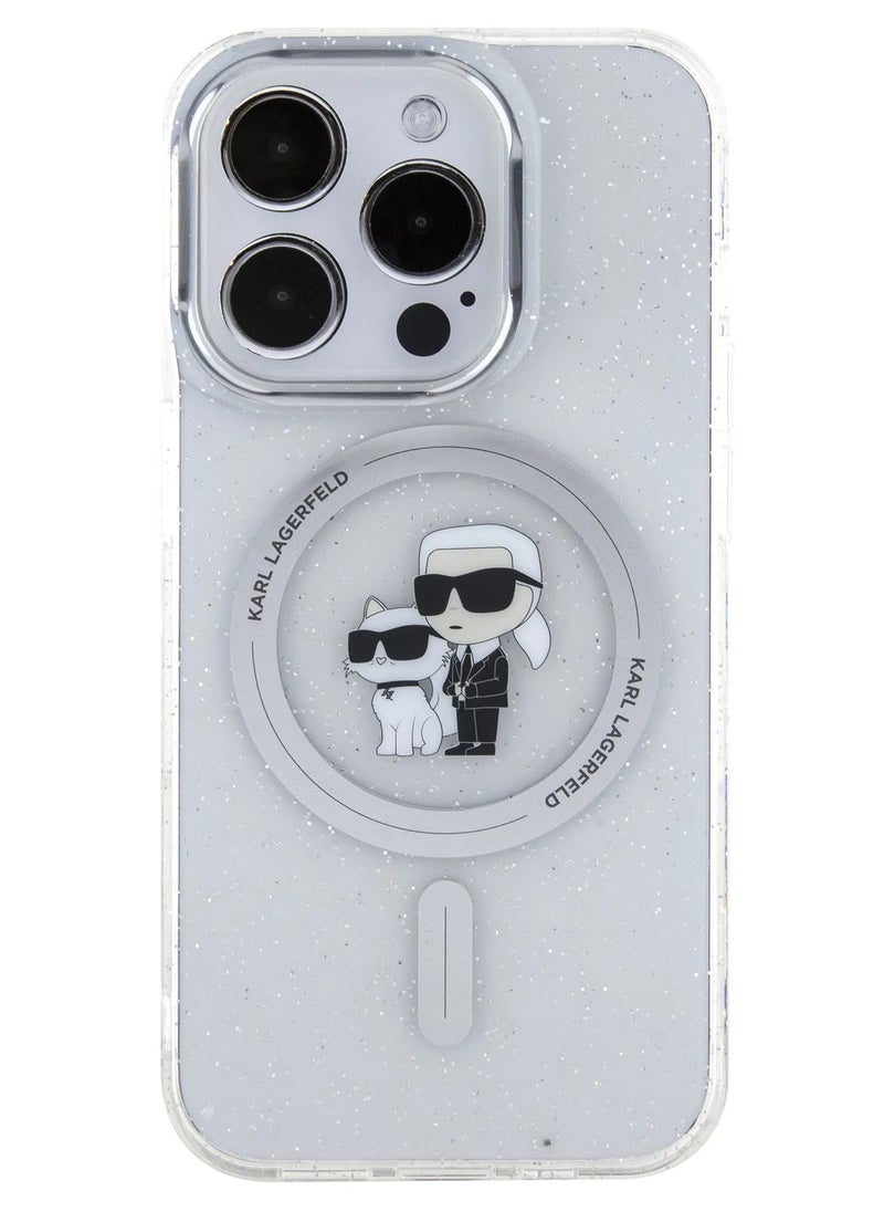 Karl Lagerfeld - iPhone 16 Pro Hard Case MagSafe IML Glitter Back Cover with Karl & Choupette Logo /Drop protection/Slim Profile /Light Weight/Comfortable Grip - Transparent - Image 1