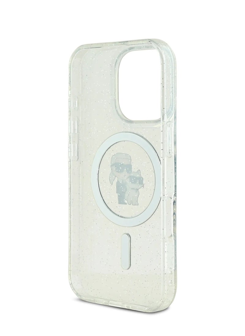 Karl Lagerfeld - iPhone 16 Pro Hard Case MagSafe IML Glitter Back Cover with Karl & Choupette Logo /Drop protection/Slim Profile /Light Weight/Comfortable Grip - Transparent - Image 1