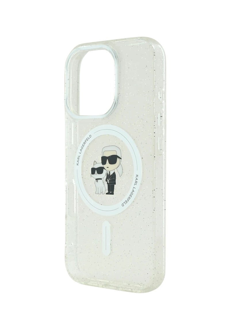 Karl Lagerfeld - iPhone 16 Pro Hard Case MagSafe IML Glitter Back Cover with Karl & Choupette Logo /Drop protection/Slim Profile /Light Weight/Comfortable Grip - Transparent - Image 1