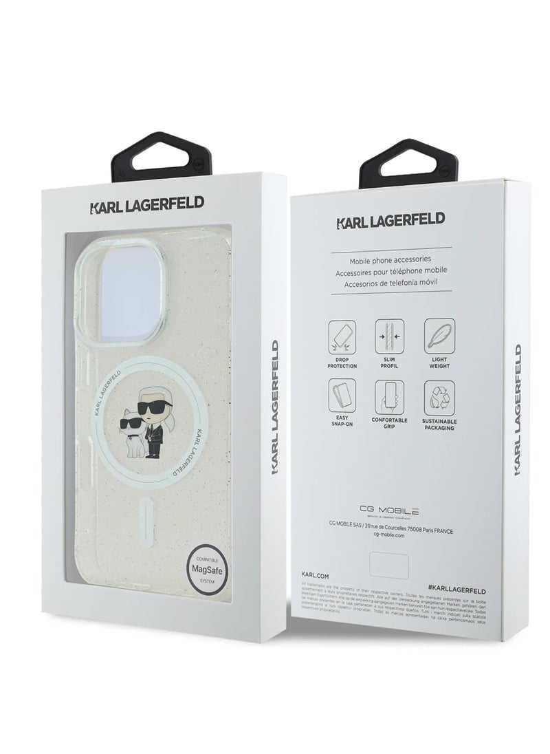 Karl Lagerfeld - iPhone 16 Pro Hard Case MagSafe IML Glitter Back Cover with Karl & Choupette Logo /Drop protection/Slim Profile /Light Weight/Comfortable Grip - Transparent - Image 1