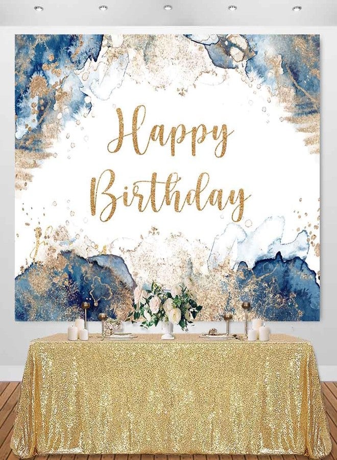 Sensfun Blue and Gold Happy Birthday Backdrop Abstract Watercolor Navy Golden Ink Texture Women Men Bday Photography Background Party Decorations Cake Table Banner Photo Booth Props 7x5ft - Image 2