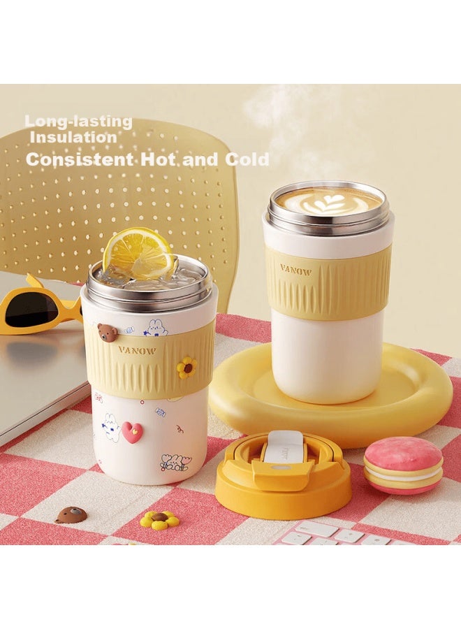 Vanow Coffee Mug Insulated Tumbler For Women Portable Ceramic Liner High-style Travel Straw Water Bottle - Image 3