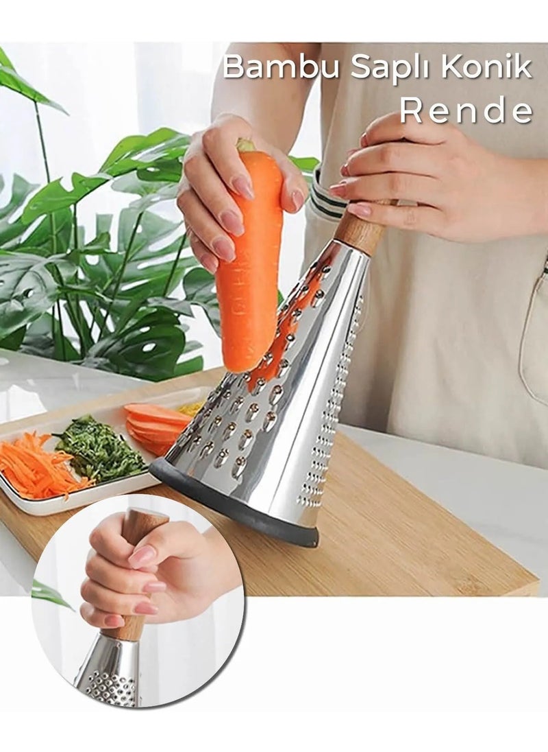 Octopus Bazaar - Bamboo Handle Conical Grater | 3 Function Chopping - 27 cm - Image 1