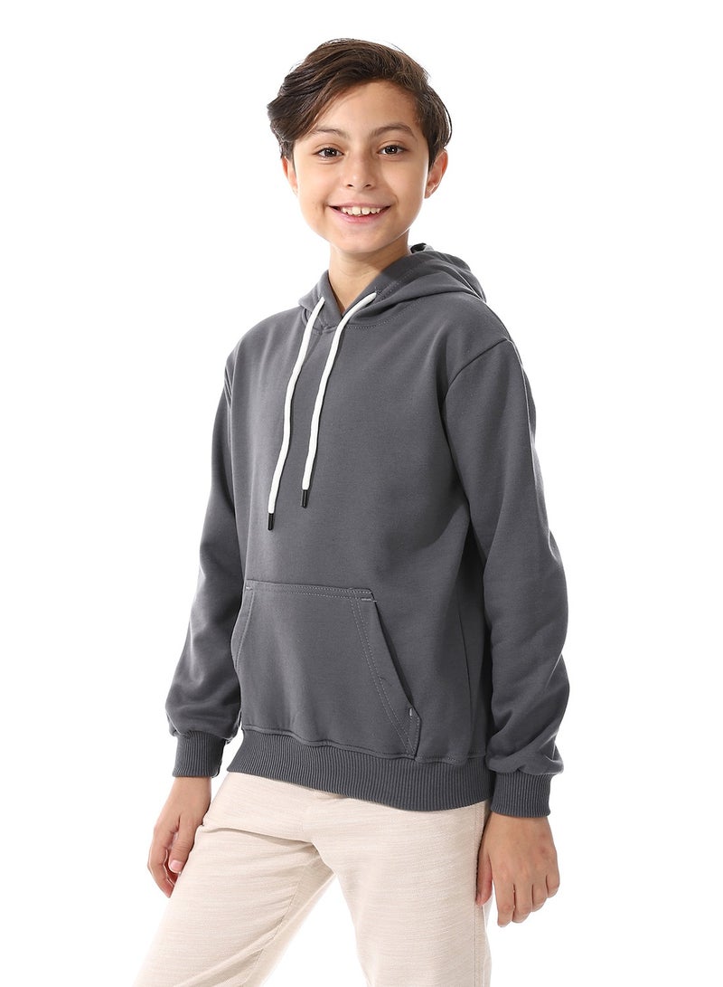 Andora Kangaroo Pockets Fleeced Boys Hoodie_ Dark Grey - Image 2
