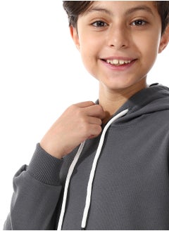 Andora Kangaroo Pockets Fleeced Boys Hoodie_ Dark Grey  - Image 4