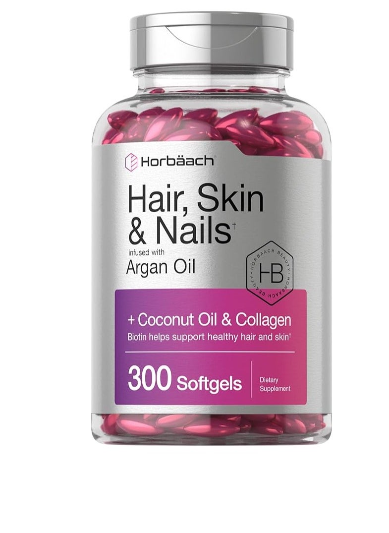 Horbaach Hair Skin and Nails Vitamins Infused with Argan Oil 300 Softgels 