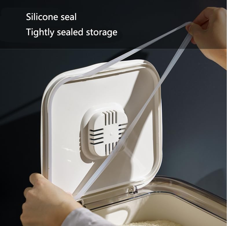 GNEY Airtight Rice Storage Container with Silicone Seal Lid–insect Proof Grain Storage Bin with Moisture Absorber,Transparent Window,Non-Slip Bottom,Large Capacity Food Storage Box,Flour,Cereal & Dry Food - Image 5