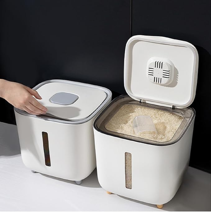GNEY Airtight Rice Storage Container with Silicone Seal Lid–insect Proof Grain Storage Bin with Moisture Absorber,Transparent Window,Non-Slip Bottom,Large Capacity Food Storage Box,Flour,Cereal & Dry Food - Image 2