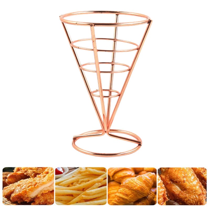 Rose Gold French Fries Cone Holder Stand Picnic Table Fry Basket - Image 3
