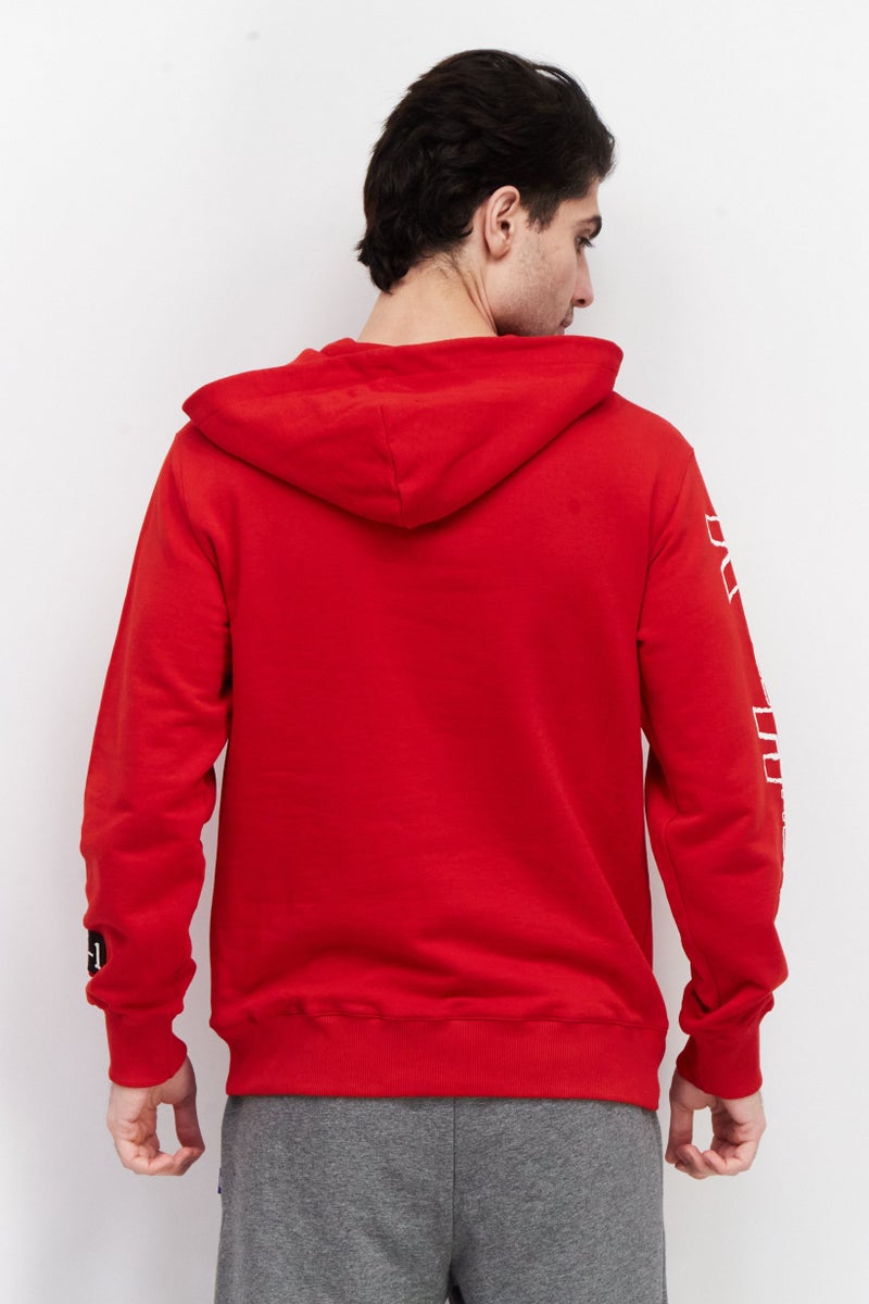 KA-1 Men Hooded Long Sleeve Graphic Print Sweatshirt, Red - Image 4