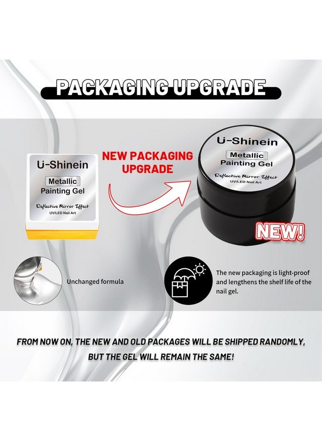 U-Shinein 2X8Ml Metallic Painting Gel Silver And Golden Painted Gel Nail Polish 3D Metal Painting Gel Drawing Mirror Nail Gel Polish Glossy French Acrylic Nail Painting Soak Off Uvled Diy Nail Art  - Image 2