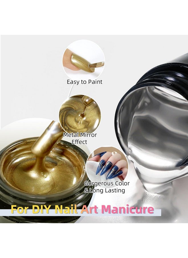 U-Shinein 2X8Ml Metallic Painting Gel Silver And Golden Painted Gel Nail Polish 3D Metal Painting Gel Drawing Mirror Nail Gel Polish Glossy French Acrylic Nail Painting Soak Off Uvled Diy Nail Art  - Image 5