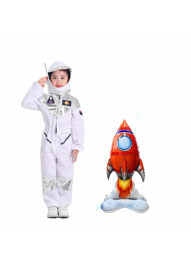Astronaut Costume For Kids Space Pretend Dress Up Role Play Set for Kids Boys Girls Ages 4-12（New Style）Including Rocket balloon - Image 1