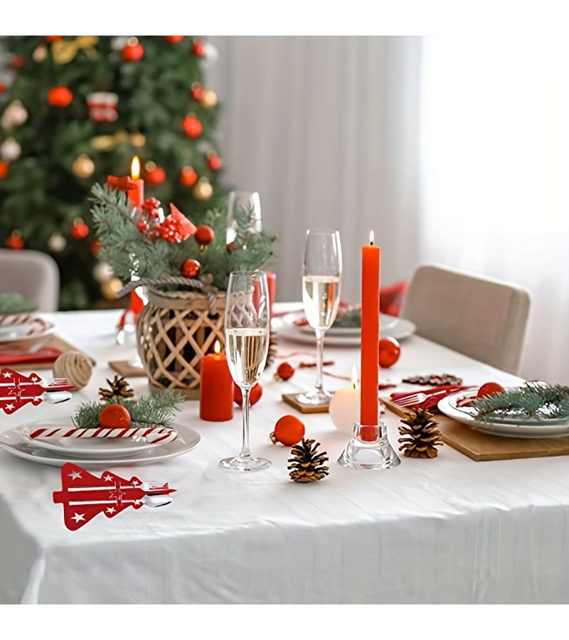 8 Red Felt Cutlery Pouches for Cozy Home Restaurant Table Decoration - Image 3