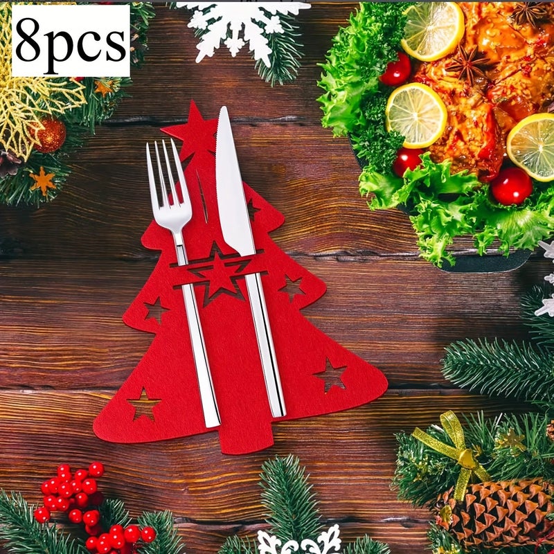 8 Red Felt Cutlery Pouches for Cozy Home Restaurant Table Decoration - Image 1