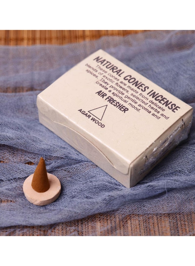 Agarwood Incense Cones Set, 1 Box Natural Handmade Oud Incense Cones ( about 25pcs ) with Holder, Long Lasting Agar Wood Aroma for Meditation, Prayer, Yoga, Home Fragrance & Relaxation