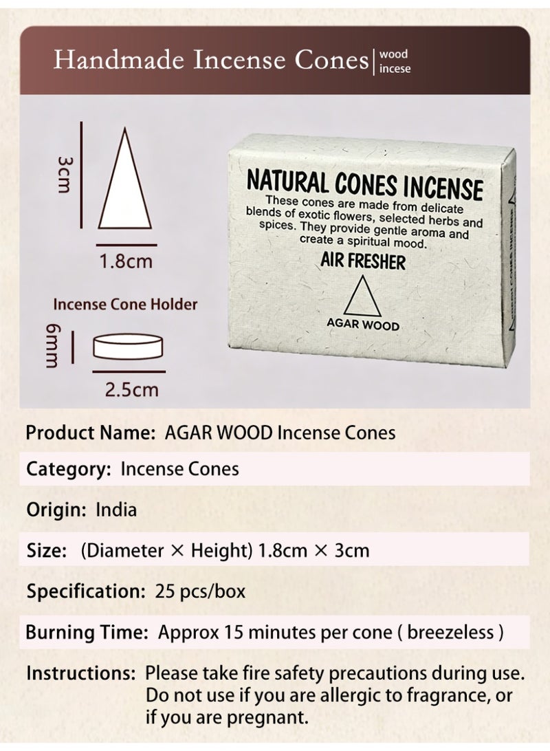 Aromancy Agarwood Incense Cones Set, 1 Box Natural Handmade Oud Incense Cones ( about 25pcs ) with Holder, Long Lasting Agar Wood Aroma for Meditation, Prayer, Yoga, Home Fragrance & Relaxation - Image 2