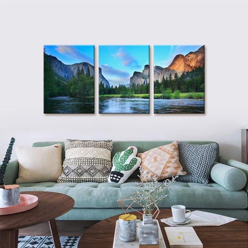Pacimo Mountain Canvas Wall Art Panorama of Yosemite Valley Pictures Painting National Park Modern Artwork Lake Nature Landscape Framed Wall Art for Living Room Bedroom Office Wall Decor - 12"x16"x3 - Image 2