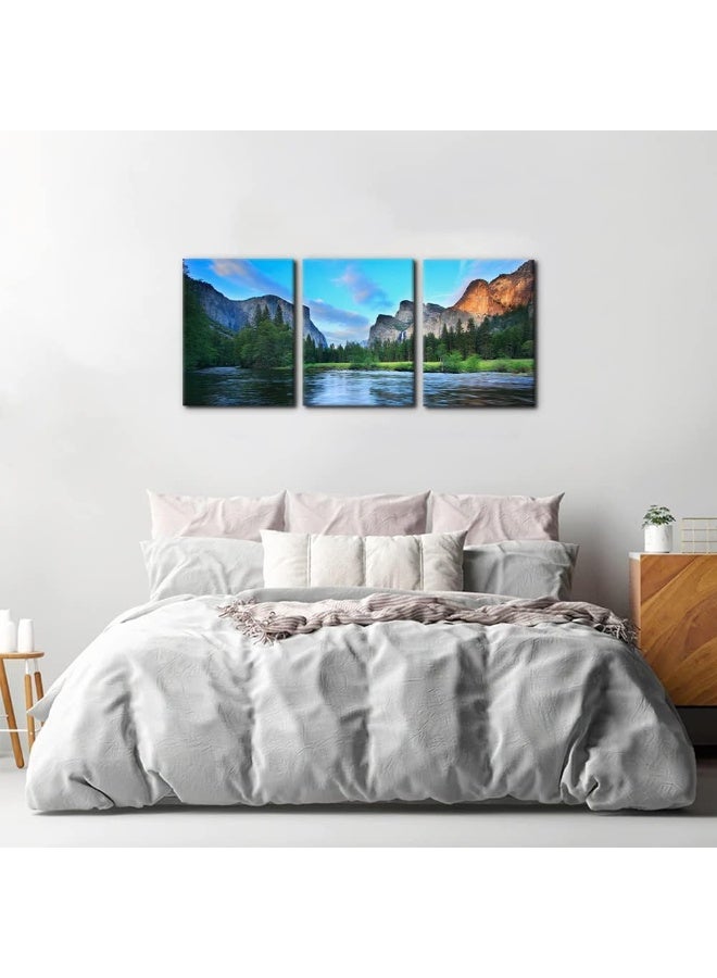 Pacimo Mountain Canvas Wall Art Panorama of Yosemite Valley Pictures Painting National Park Modern Artwork Lake Nature Landscape Framed Wall Art for Living Room Bedroom Office Wall Decor - 12"x16"x3 - Image 3