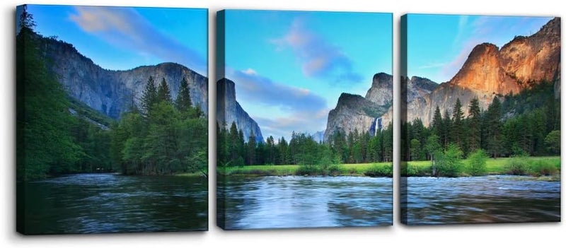 Pacimo Mountain Canvas Wall Art Panorama of Yosemite Valley Pictures Painting National Park Modern Artwork Lake Nature Landscape Framed Wall Art for Living Room Bedroom Office Wall Decor - 12"x16"x3 - Image 1