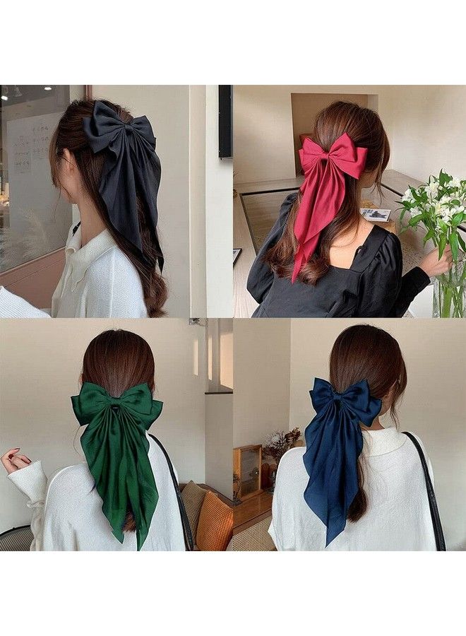Ash & Roh Big Satin Layered Hair Bows For Women Girls 11 Inch Barrette Hair Clip Long Black Ribbon Bows French Style Hair Accessories (Blackblue) - Image 3